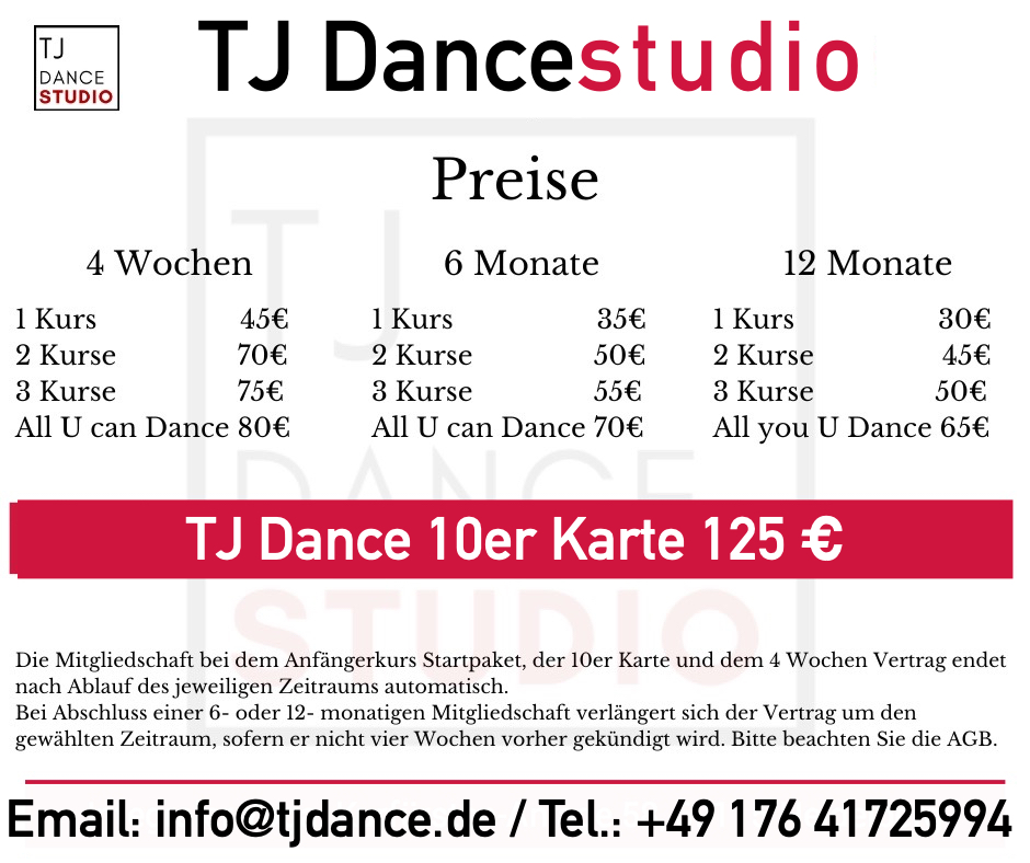 Preise TJ Dancestudio Salsa and Bachata